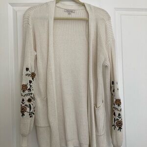 Francesca's Cream Cardigan with Floral Embroidery